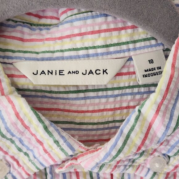 Janie and Jack boy 10 short sleeve cotton shirt button up rainbow stripe pocket - Picture 2 of 8